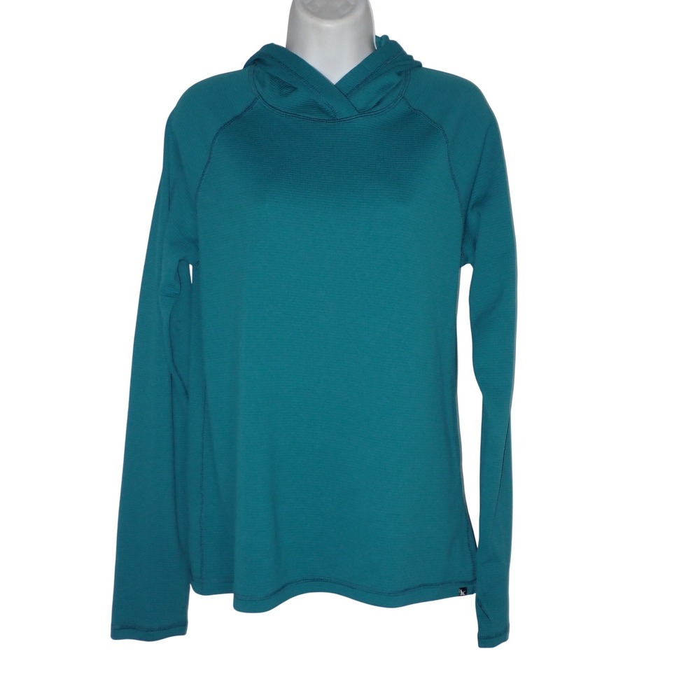 Eddie Bauer Women Hoodie Teal Blue Waffle Knit Pullover Top Size M Long sleeve